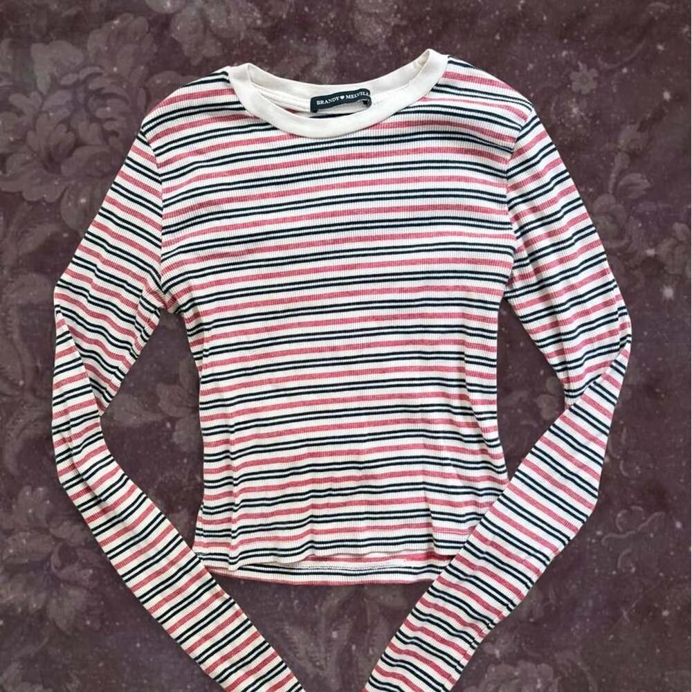 Brandy Melville Striped Long Sleeve Top Red Black White